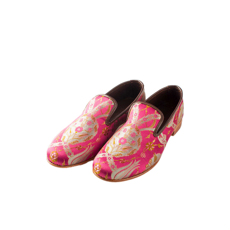 ottoman silks mens leather and silk slippers in amina fabric