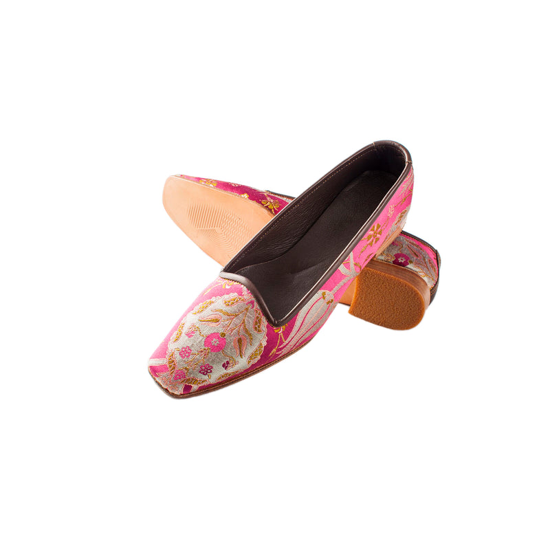 ottoman silks ladies leather and silk slippers in amina fabric